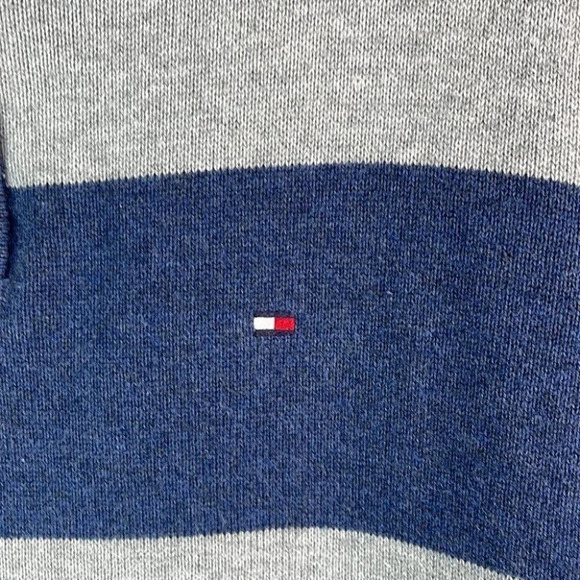 TOMMY HILFIGER Mens Striped Half Zip Sweater Steel Blue Grey Logo Preppy Size M - Picture 5 of 12